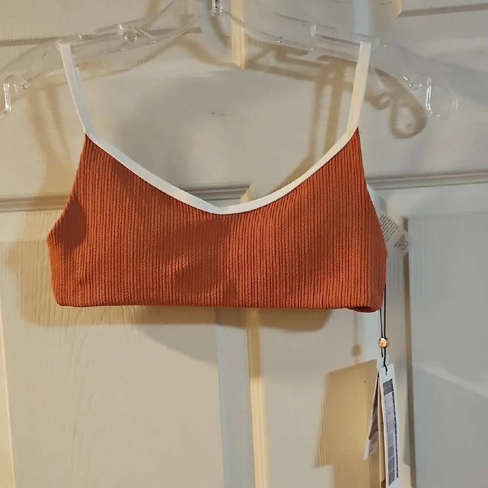 CALIA Women's Tipped Strappy Open Back Swim Top: WARM TERRACOTTA: NWT: SIZE XS